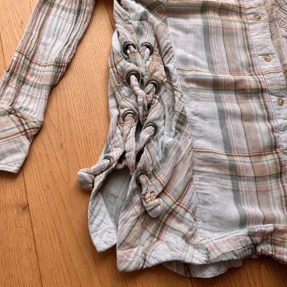 FREE PEOPLE Nordic Day Top In Ivory  Button down plaid shirt - XS - Picture 8 of 17